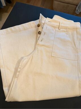 Francesca's Collections Wide Leg Canvas Pants in Natural Cream